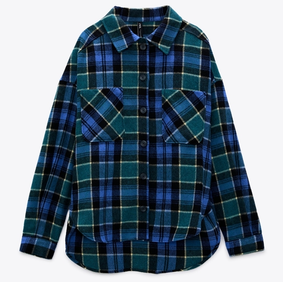 NWT ZARA | Blue Plaid Wool Blend Overshirt - Picture 8 of 11